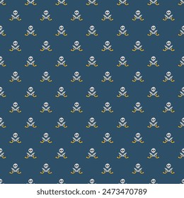 Cráneo y espadas cruzadas Modelo Seamless. Elementos y objetos piratas de dibujos animados. fondo. Ilustración vectorial.