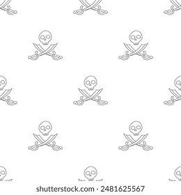 Totenkopf und gekreuzte Schwerter Nahtloses Muster. Cartoon Piraten Elemente und Objekte. Hintergrund. Vektorillustration.