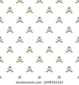 Skull and crossed swords Seamless Pattern. Cartoon Pirate elements and objects. background. Vector illustration.