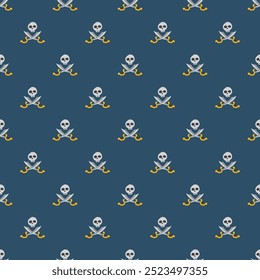 Totenkopf und gekreuzte Schwerter Nahtloses Muster. Cartoon Pirate Elemente und Objekte. Hintergrund. Vektorgrafik.