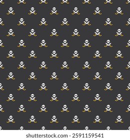 Skull and crossed swords Seamless Pattern. Cartoon Pirate elements and objects. background. Vector illustration.