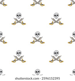 Skull and crossed swords Seamless Pattern. Cartoon Pirate elements and objects. background. Vector illustration.