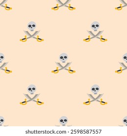 Skull and crossed swords Seamless Pattern. Cartoon Pirate elements and objects. background. Vector illustration.