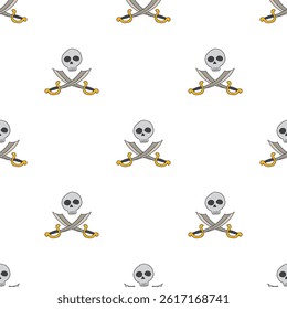 Skull and crossed swords Seamless Pattern. Cartoon Pirate elements and objects. background. Vector illustration.