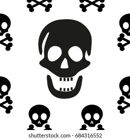 Skull and Crossed Swords Seamless Pattern. Halloween design element or classic "Jolly Roger" pirate flag.
