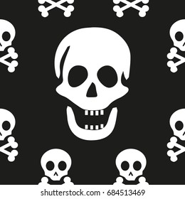 Skull and Crossed Swords Seamless Pattern. Halloween design element or classic "Jolly Roger" pirate flag.