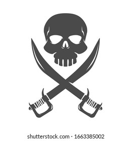 Skull and crossed swords Vector Icon illustration Silhouette.