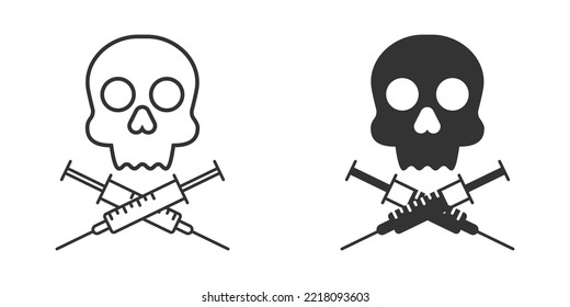 Skull and crossed syringes icon. Vector illustration.