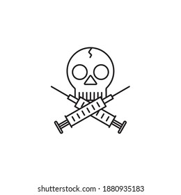 Skull and crossed syringes vectopr line icon, symbol for Overdose Awareness Day on August 31. 