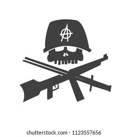 skull with a crossed weapon on a white background