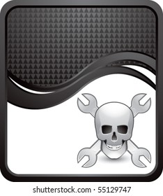 skull and crossed wrenches black checkered wave