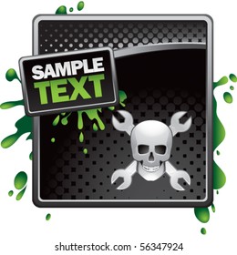 skull and crossed wrenches black halftone splattered template