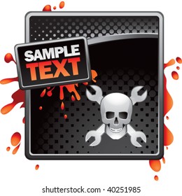 skull and crossed wrenches on black halftone grungy ad