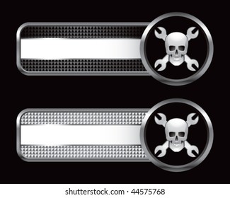 skull with crossed wrenches on black and silver checkered tabs