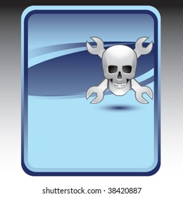skull and crossed wrenches on blue background