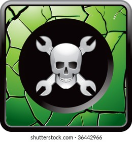 skull with crossed wrenches on green cracked web icon