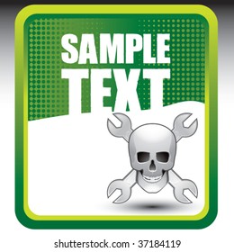 skull and crossed wrenches on green halftone template