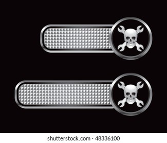 skull with crossed wrenches on silver checkered tabs