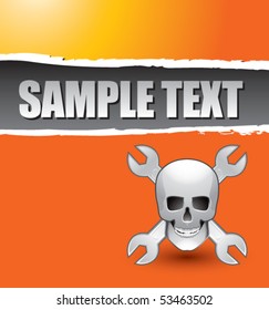 Schädel und Kreuzungen, orangefarbener Banner