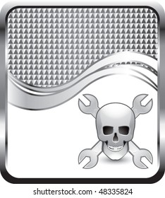 skull and crossed wrenches silver checkered wave backdrop