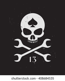 Skull and crossed wrenches. T-shirt design