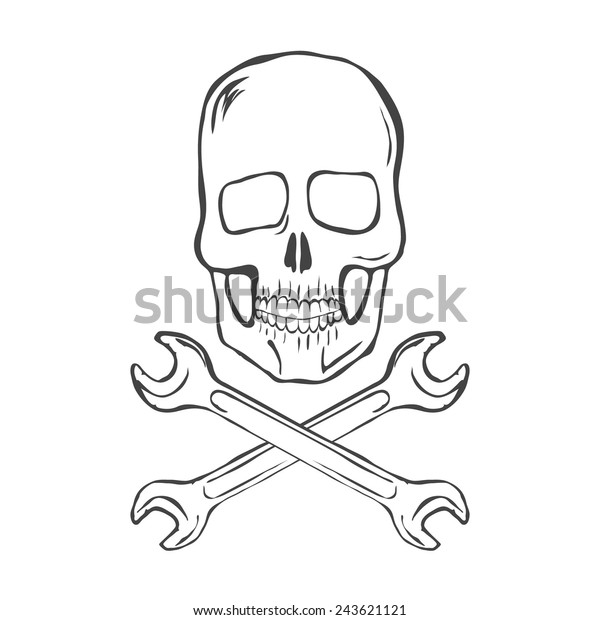 Skull Crossed Wrenches Vector Illustration Stock Vector Royalty Free