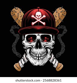 skull with crossing baseball bat vector