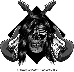skull with crossing guitars vector illustration design