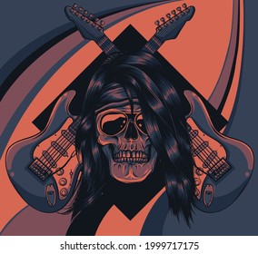 skull with crossing guitars vector illustration design