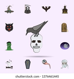 skull crow colored icon. Halloween icons universal set for web and mobile