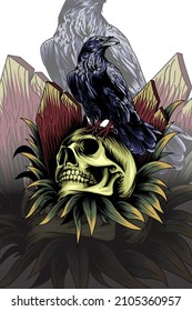 Skull with crow vector illustration