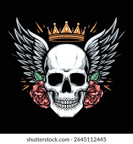 skull with crown and angel wings