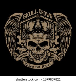 skull with a crown and badges wings vector illustration