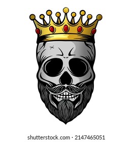 skull in crown with beard 