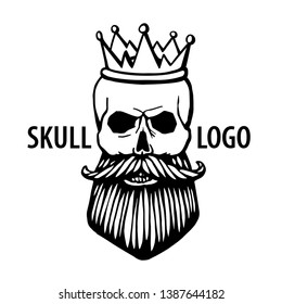 skull in crown with beard and mustache isolated vector illustration. Skull logo