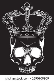 skull and crown in black background vector illustration