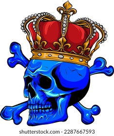 skull with crown and crossed bones in cartoon vintage style isolated on white background. vector illustration design