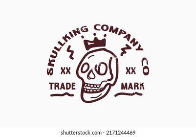 Skull with Crown Distressed Vector Vintage Illustration