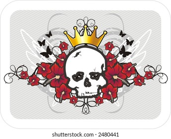 skull with crown with floral background