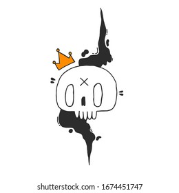 Skull and crown hand drawn doodle vector illustration 