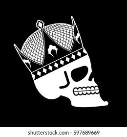 Skull in crown. head of skeleton of king. Death of Emperor
