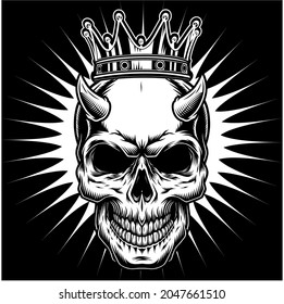 Skull with Crown and Horns Vector Illustration 