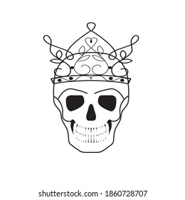 Skull in a crown. Linear vector illustration isolated on white background.
