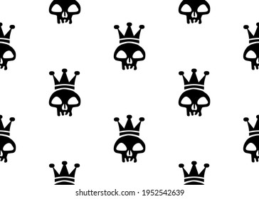 Skull with a crown on its head. Seamless background.