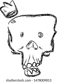 Skull with a Crown on his Head. Vector image of a dead king in a crown.