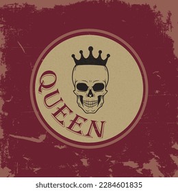 Skull with crown, queen, vector graphics, vintage, retro, logo, icon, postcard, sticker 