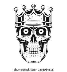 Skull with crown. Retro illustration in a vintage engraving style.