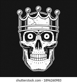 Skull with crown. Retro illustration in a vintage engraving style.