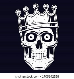 Skull with crown. Retro illustration in a vintage engraving style.