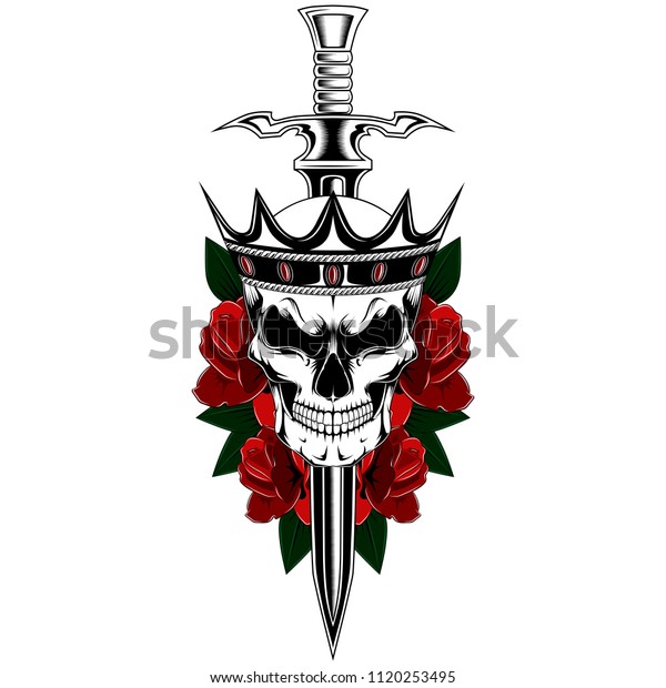 Skull Crown Roses Sword Stock Vector (Royalty Free) 1120253495 ...